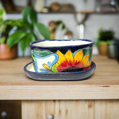 Small Talavera Flower Pot Colorful Hand-Painted Mexican Planter - Sunflower - Talavera Flower Pot