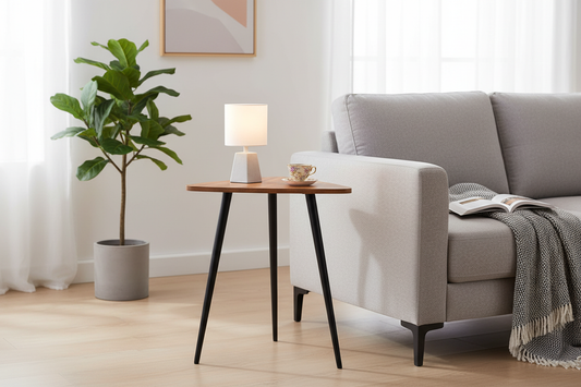 Small Walnut Triangle Mid Century Modern End Table - - Table