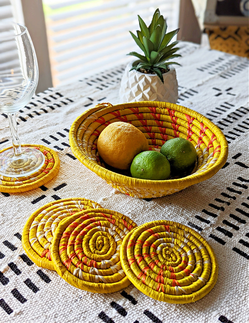 Large Yellow Woven African Basket - -