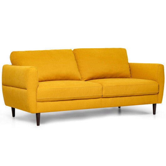 72 Inch Small Fabric Loveseat Sofa Couch with Wood Legs-Yellow - - Home & Garden