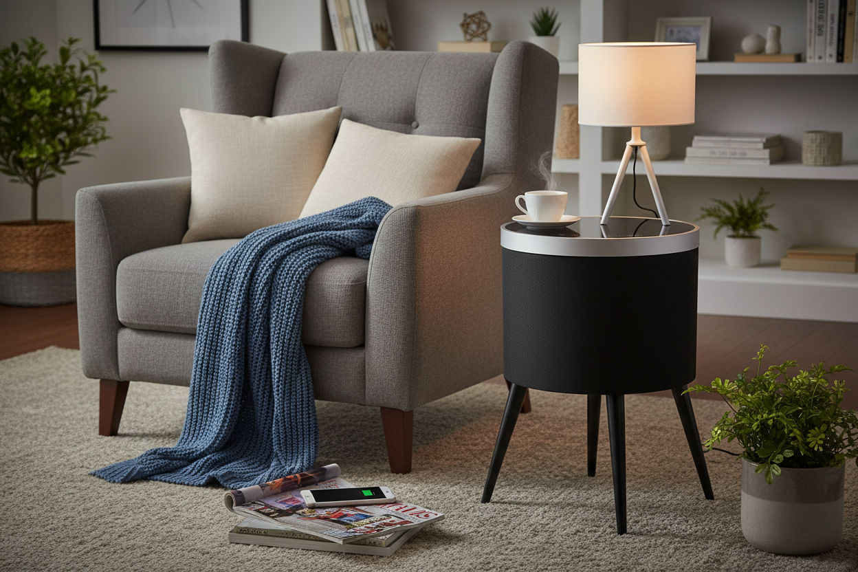Black Tempered Glass Smart Sound Charging Bluetooth Speaker Coffee End Table with TWS - - table