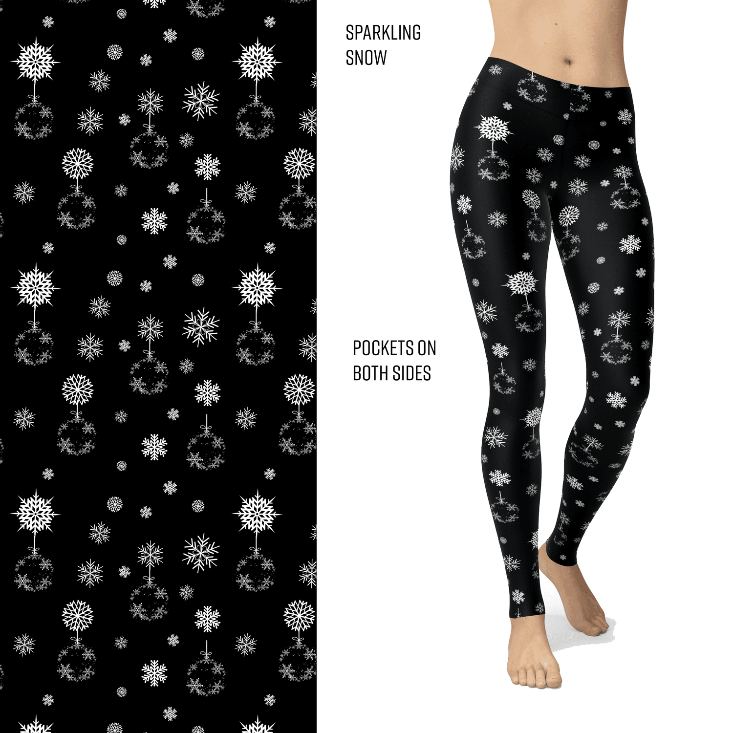 Sparkling Snow Leggings with White Flocking and Pockets - 2X-4X = TC - Apparel