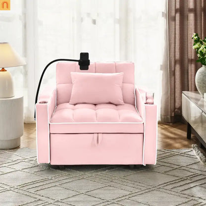 Sofa Bed Chair Convertible Velvet Pink Pull-Out Twin USB- NIKKI CASA- {{Product type}}