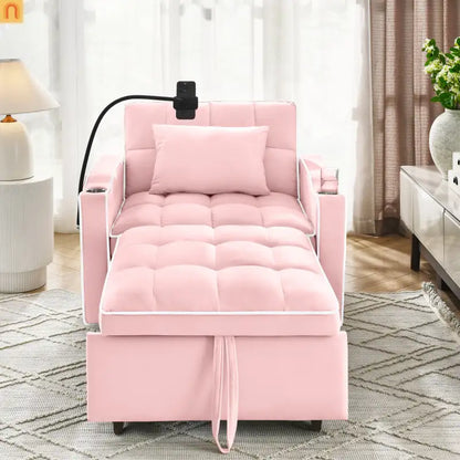 Sofa Bed Chair Convertible Velvet Pink Pull-Out Twin USB- NIKKI CASA- {{Product type}}