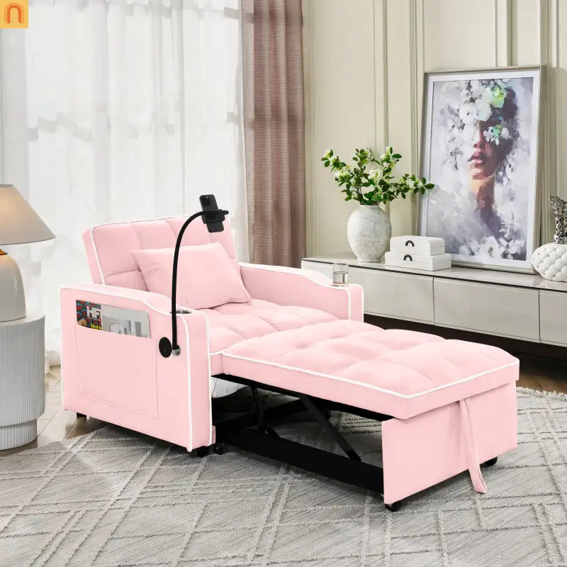Sofa Bed Chair Convertible Velvet Pink Pull-Out Twin USB- NIKKI CASA- {{Product type}}