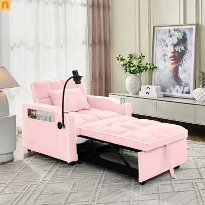 Sofa Bed Chair Convertible Velvet Pink Pull-Out Twin USB- NIKKI CASA- {{Product type}}