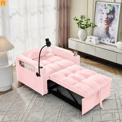 Sofa Bed Chair Convertible Velvet Pink Pull-Out Twin USB- NIKKI CASA- {{Product type}}