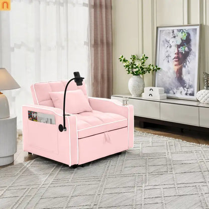 Sofa Bed Chair Convertible Velvet Pink Pull-Out Twin USB- NIKKI CASA- {{Product type}}