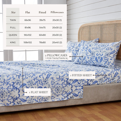 Watercolor Floral Sheet Set - Delia Collection - - Sheets