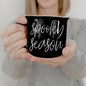 Spooky Season Black Ceramic Mug 14.5oz Halloween Coffee Cup Haunted White Graphics - - Halloween