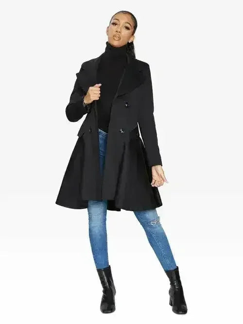 Spring/Summer Double Breasted Skater Coat (1102-SP) - Black - Jackets & Coats