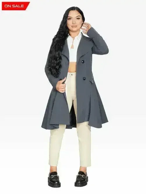 Spring/Summer Double Breasted Skater Coat (1102-SP) - Grey - Jackets & Coats