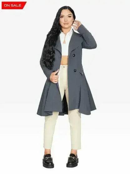 Spring/Summer Double Breasted Skater Coat (1102-SP) - Grey - Jackets & Coats