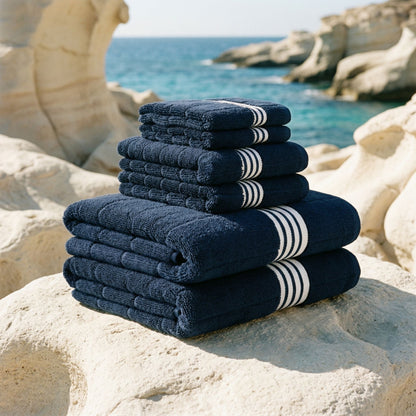 Nautilus Australian Cotton Towels - Navy & White Standard Set (Set of 6 with Bath Towels) - Home - Bath