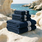 Nautilus Australian Cotton Towels - Navy & White Standard Set (Set of 6 with Bath Towels) - Home - Bath