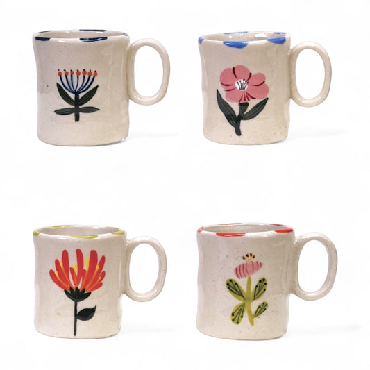 Hand-Painted Ceramic Petite Floral Mug 4 Styles - - mugs
