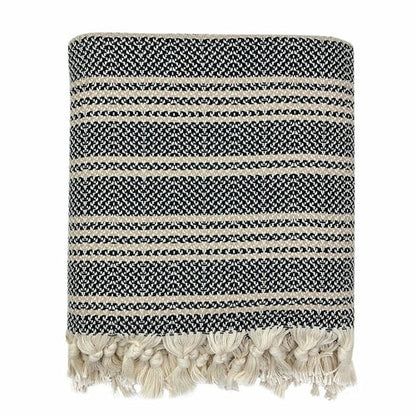 High-Quality Woven Stripe Turkish Throw - Black + Sand - Home Decor