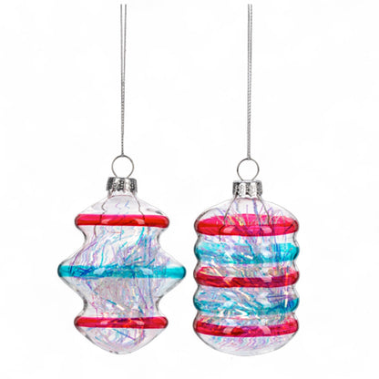 Striped Glass Drop Ornament | 2 Styles - - Christmas