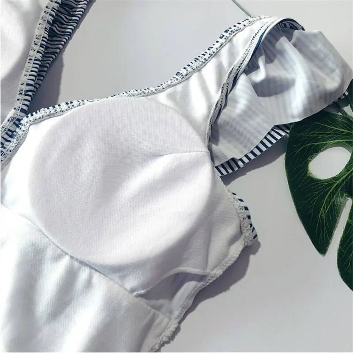 Striped Ruffled Swimsuit - -