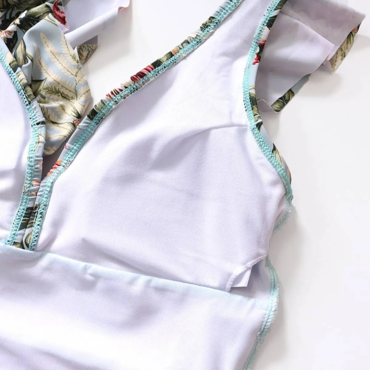 Striped Ruffled Swimsuit - -