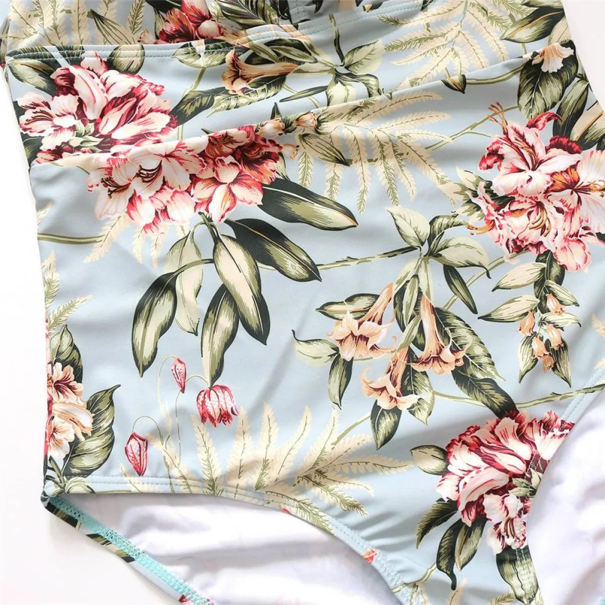 Striped Ruffled Swimsuit - -