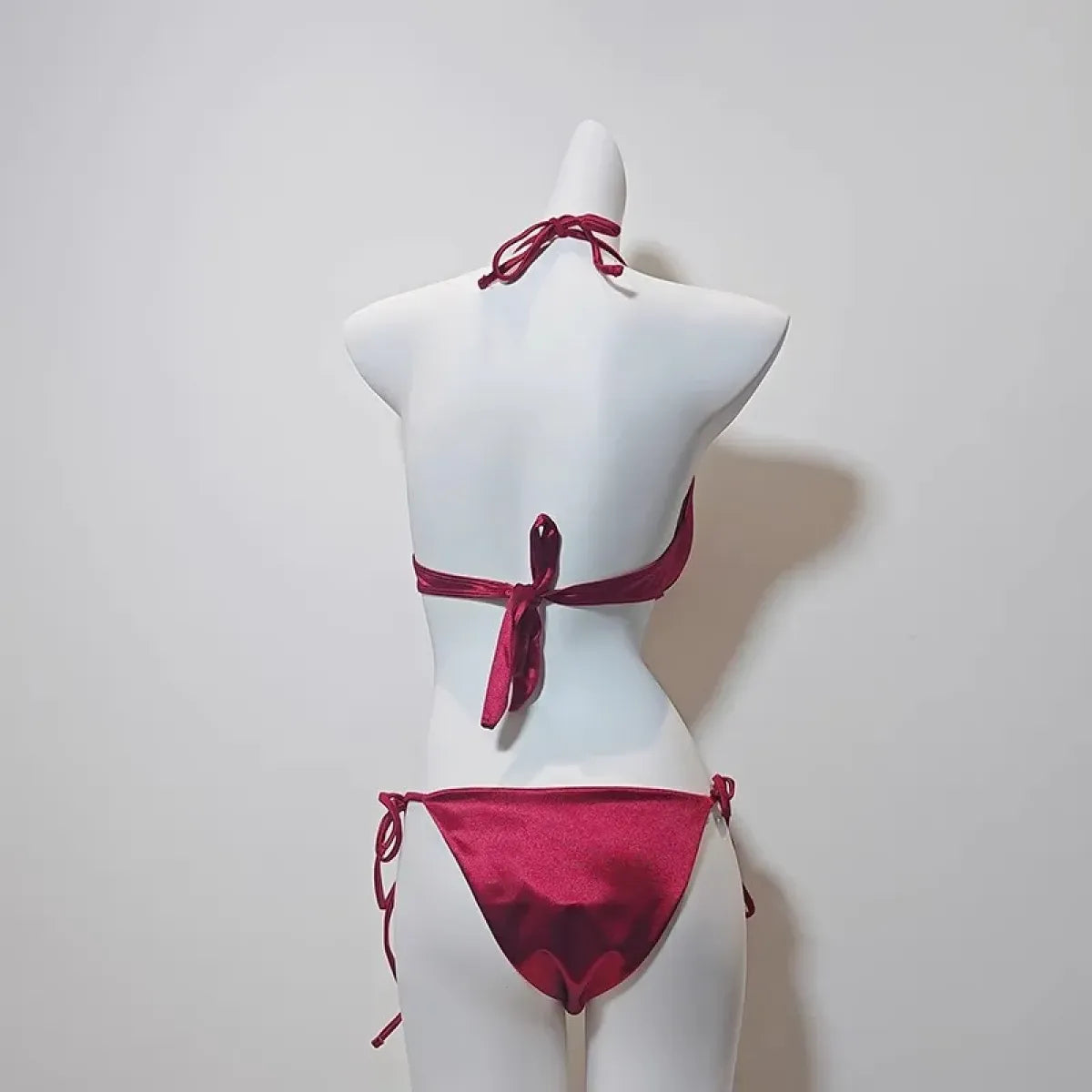 Satin Halter Bikini Set – Korean 3PCS Swimsuit with Skirt - - Swimwear