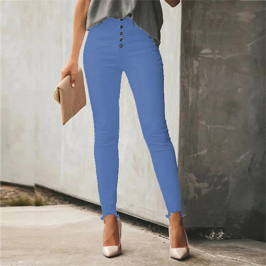 Casual Women's Solid Color Button Trousers - Kia Day Design
