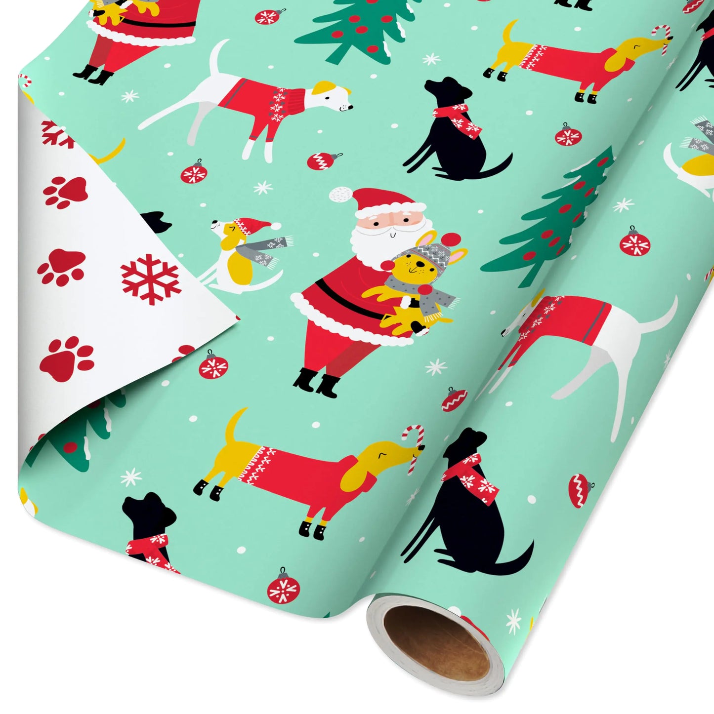 American Greetings Reversible Christmas Wrapping Paper Dogs Paw Prints and Snowflakes - n a - wrapping paper