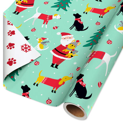 American Greetings Reversible Christmas Wrapping Paper Dogs Paw Prints and Snowflakes - n a - wrapping paper