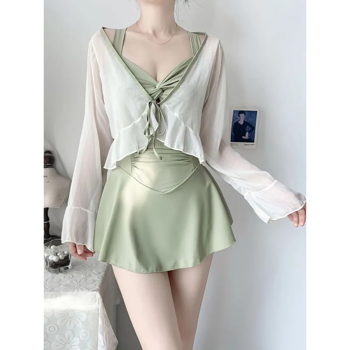 Pleated Cutout Swimsuit Dress – Korean Sexy Summer 2025 Swimwear - - Swimwear