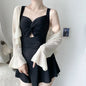 Pleated Cutout Swimsuit Dress – Korean Sexy Summer 2025 Swimwear - Black - Swimwear