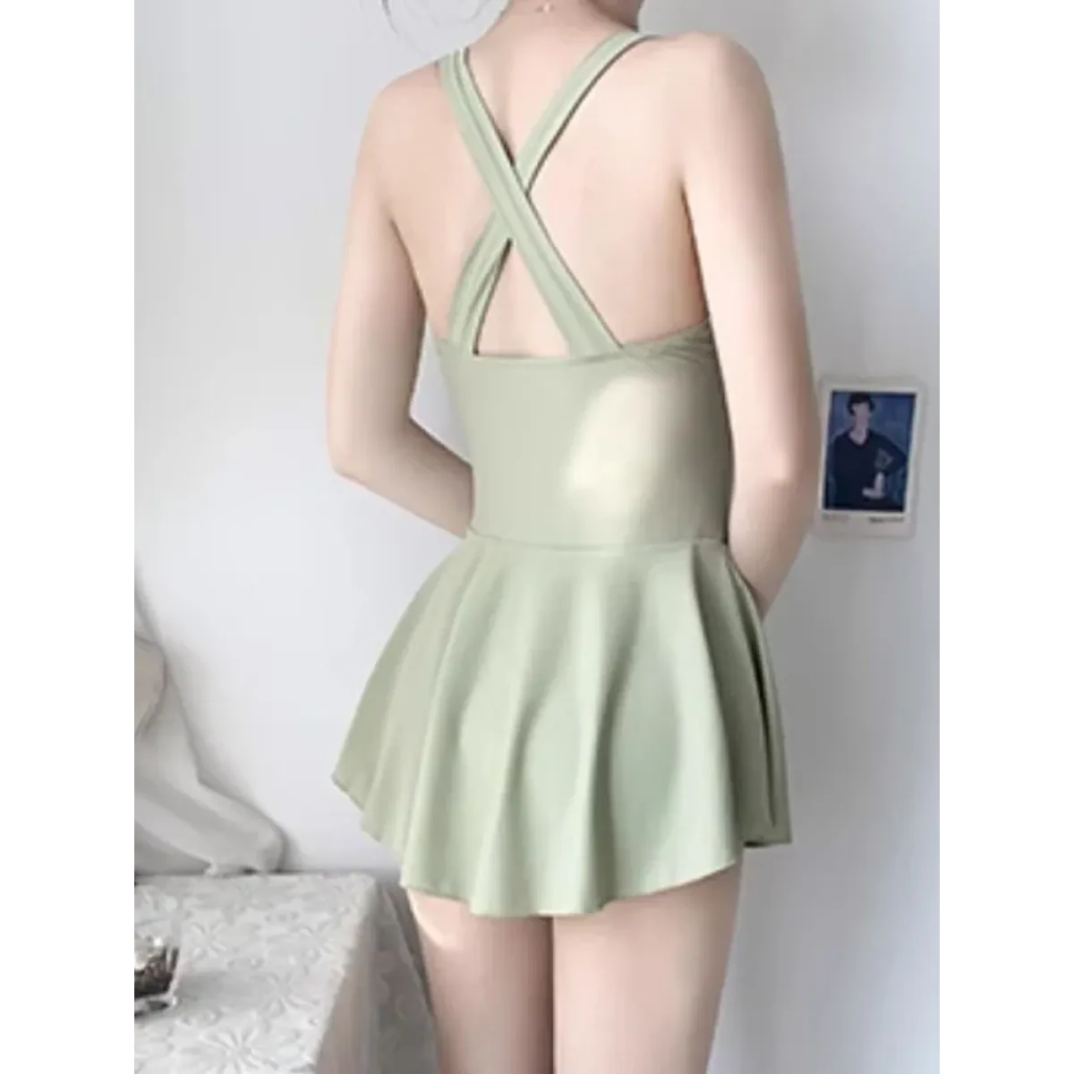 Pleated Cutout Swimsuit Dress – Korean Sexy Summer 2025 Swimwear - - Swimwear