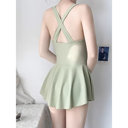 Pleated Cutout Swimsuit Dress – Korean Sexy Summer 2025 Swimwear - - Swimwear