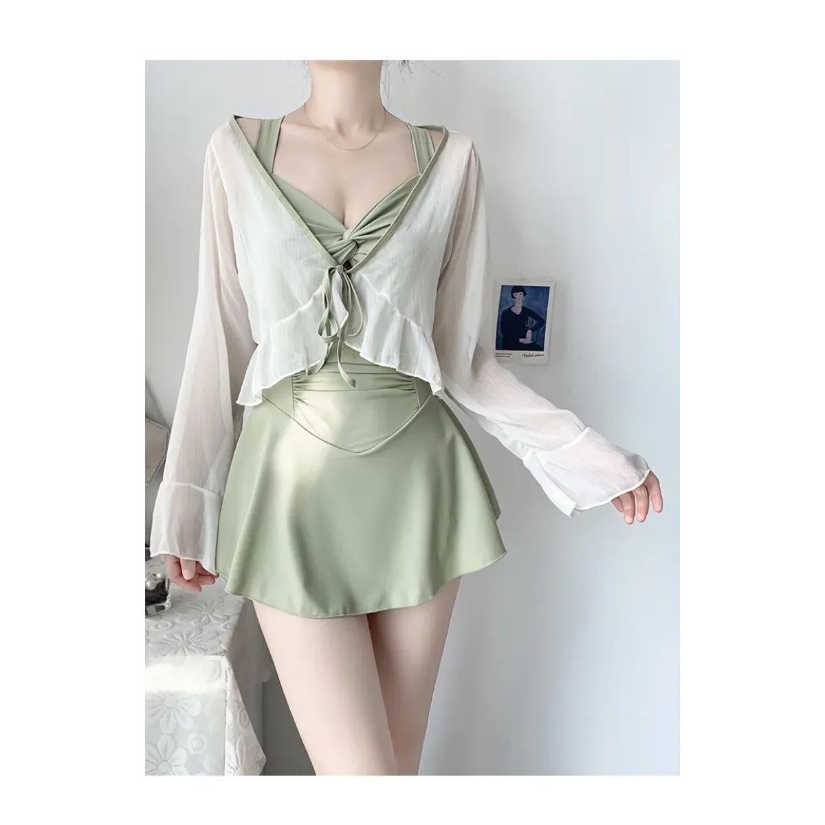 Pleated Cutout Swimsuit Dress – Korean Sexy Summer 2025 Swimwear - - Swimwear