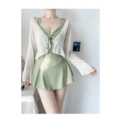 Pleated Cutout Swimsuit Dress – Korean Sexy Summer 2025 Swimwear - - Swimwear