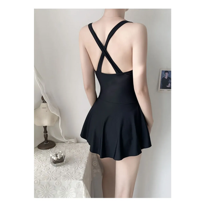 Pleated Cutout Swimsuit Dress – Korean Sexy Summer 2025 Swimwear - - Swimwear