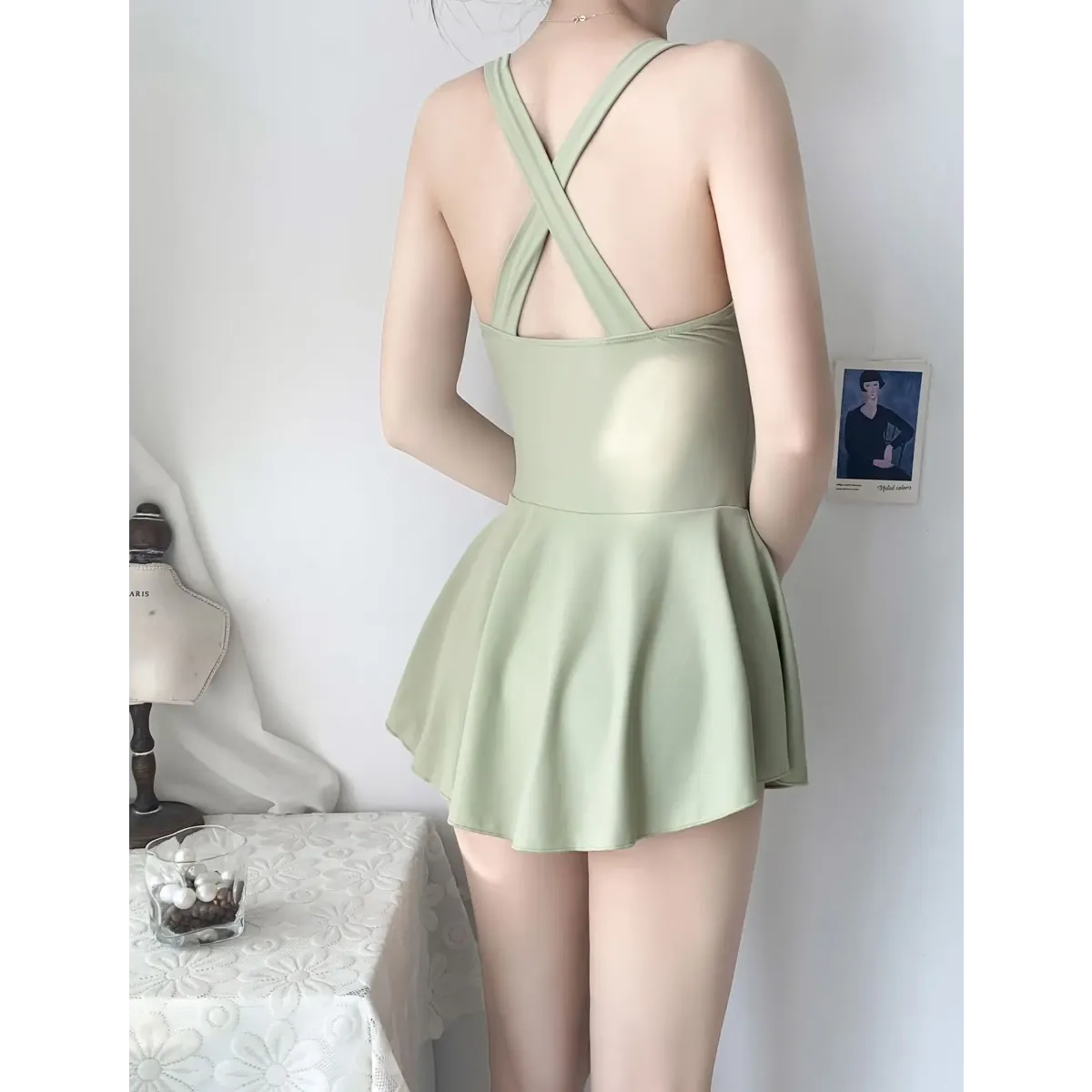 Pleated Cutout Swimsuit Dress – Korean Sexy Summer 2025 Swimwear - - Swimwear
