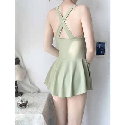 Pleated Cutout Swimsuit Dress – Korean Sexy Summer 2025 Swimwear - - Swimwear