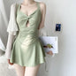 Pleated Cutout Swimsuit Dress – Korean Sexy Summer 2025 Swimwear - Green - Swimwear