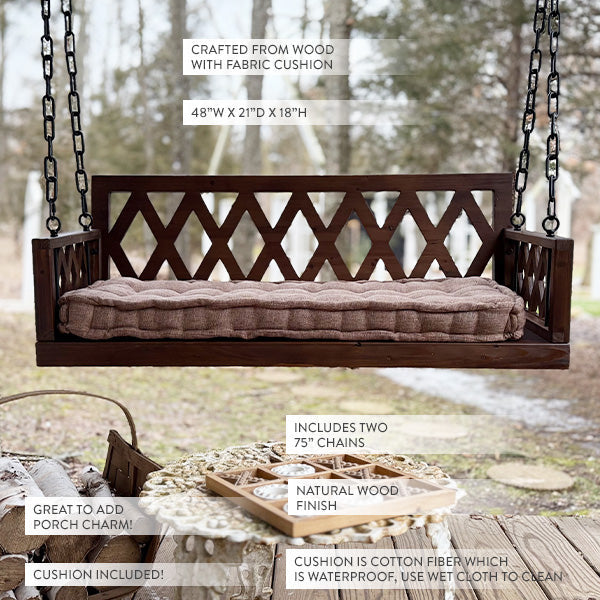 Brown Porch Swing with Cushion - - General