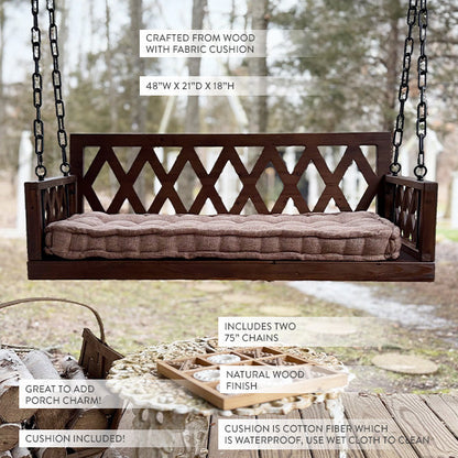 Brown Porch Swing with Cushion - - General