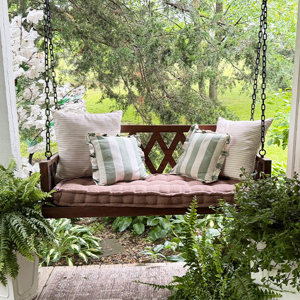 Brown Porch Swing with Cushion - - General