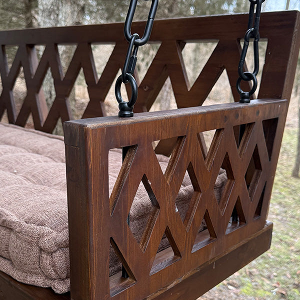 Brown Porch Swing with Cushion - - General