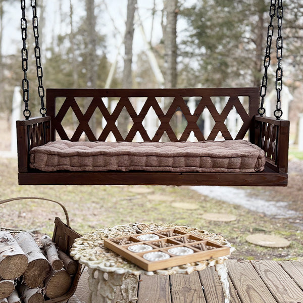 Brown Porch Swing with Cushion - - General
