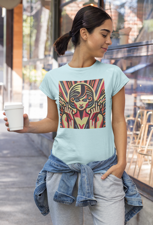 Retro Abstract Middle Fingers Slim Fit Graphic Tee - Light Blue - Slim Fit Graphic Tee