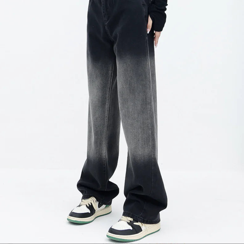 High Waist Black Washed Gradient Straight Leg Jeans - Kia Day Design