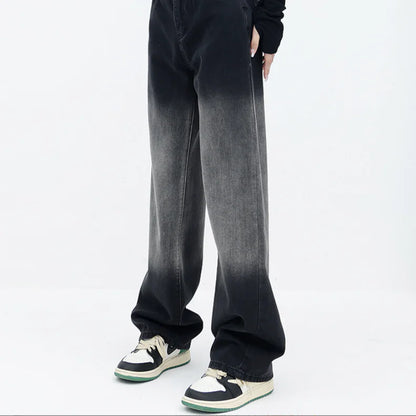 High Waist Black Washed Gradient Straight Leg Jeans - Kia Day Design