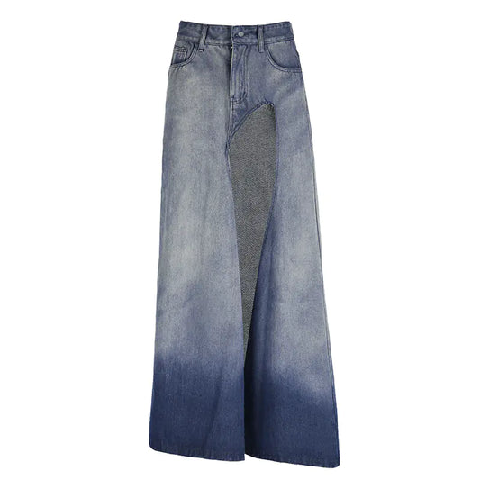 Retro Gradient Irregular Women's Denim Skirt - Kia Day Design