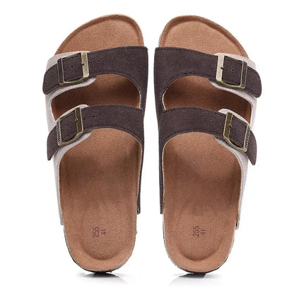 Genuine Leather Cork Sandals - Rice coffee 41 - sandals