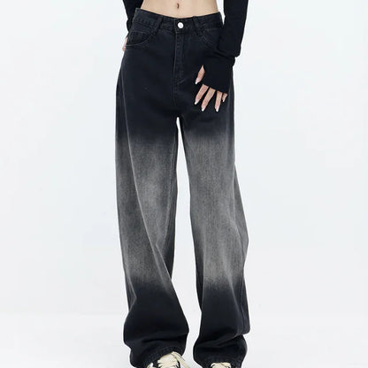High Waist Black Washed Gradient Straight Leg Jeans - Kia Day Design